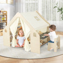 6-in-1 Kids Play Tent Playhouse with Blackboard 6 Storage Bins and Floor Cushion-Beige by LJGDeals