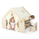 6-in-1 Kids Play Tent Playhouse with Blackboard 6 Storage Bins and Floor Cushion-Beige by LJGDeals