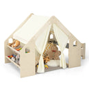 6-in-1 Kids Play Tent Playhouse with Blackboard 6 Storage Bins and Floor Cushion-Beige by LJGDeals