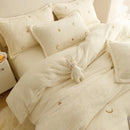 GobekUsa Berber Fleece Star Bear Embroidery Bedding Set - Cream White, Winter Home Textiles
