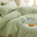 GobekUsa Berber Fleece Star Bear Embroidery Bedding Set - Cream White, Winter Home Textiles