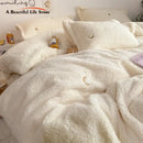 GobekUsa Berber Fleece Star Bear Embroidery Bedding Set - Cream White, Winter Home Textiles
