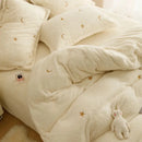 GobekUsa Berber Fleece Star Bear Embroidery Bedding Set - Cream White, Winter Home Textiles