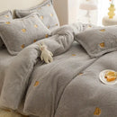 GobekUsa Berber Fleece Star Bear Embroidery Bedding Set - Cream White, Winter Home Textiles