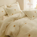 GobekUsa Berber Fleece Star Bear Embroidery Bedding Set - Cream White, Winter Home Textiles