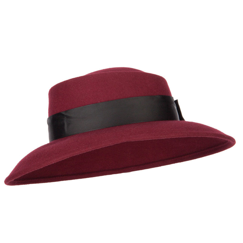 Women's Wool Brass Fox Head Accented Bow Band Gambler Hat