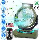 20000mAh Rechargeable Oscillating Camping Fan with Flashlight Hanging Hook Remote Control Portable Fan for Tent Emergency Power Bank Desk Fan with Tim