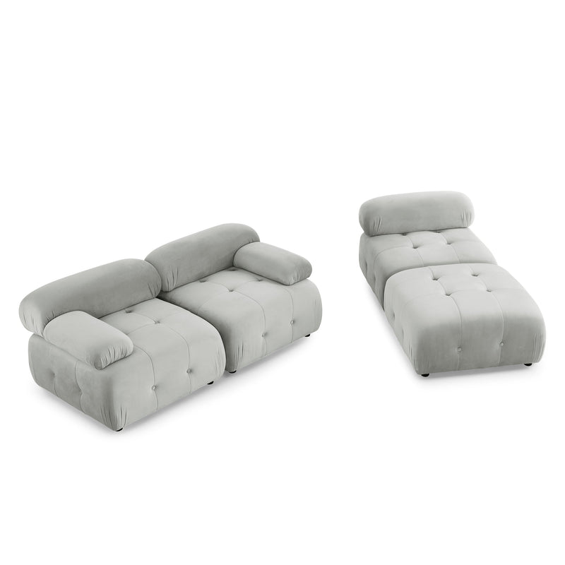 Walker Edison - Modular Sectional Sofa, Button Tufted Designed and DIY Combination,L Shaped Couch with Reversible Ottoman, Grey Velvet