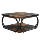 Square Coffee Table With Storage Shelf, 2 Tier For Living Room - Brown / Black