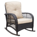 Garden Rocking Chair, Outdoor Rattan Rocker Chair With All-Weather Hand-Woven Resin Wicker, Patio Relaxing Lounge Furniture With Powder-Coated Metal Frame For Backyard, Porch - Brown / Beige by HouseOfZazla
