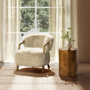Becker - Rustic Oak Sheepskin Upholstered Accent Arm Chair - Taupe Beige by HouseOfZazla