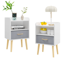 2PC Nightstand With Collapsible Fabric Drawer, 2-Tier Storage End Table, Wood Side Table with Storage Cabinet for Bedroom, Living Room - White