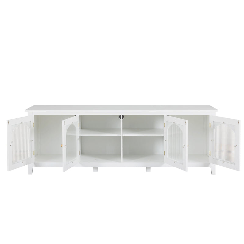 71-inchstylishTVcabinet Entertainment CenterTV stand,TVConsoleTable, Media Console,solidwood frame,Changhong glass door,Metal handle,antique white,canbeplacedin the children's room,bedroom Living Room
