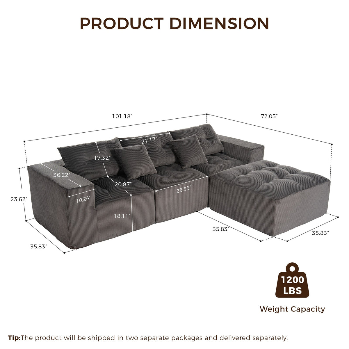 101" L-Shaped Modular Compression Sofa, photo 7 of 10