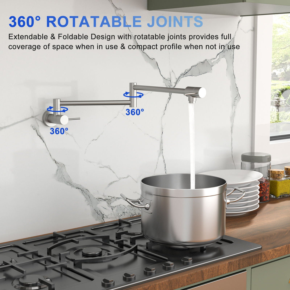 Modern Design Pot Filler Faucet Wall Mount Kitchen Sink, Folding Stretchable, photo 13 of 20