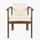 Outdoor Dining Chair Set of 2 with Curved Acacia Wood Arms, Brown Finish and Cream Cushions by HouseOfZazla