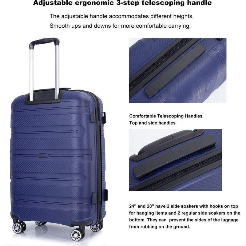 Hardshell Suitcase Spinner Wheels PP Luggage Sets Lightweight Durable Suitcase with TSA Lock,3-Piece Set (20/24/28), Navy