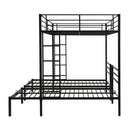 Modern Metal Triple Bunk Bed With Vertical Ladder, Safety Rail, And Storage Shelf - Black by HouseOfZazla