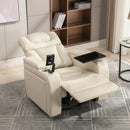 270 Degree Swivel PU Leather Power Recliner Individual Seat Home Theater Recliner with Comforable Backrest, Tray Table, Phone Holder, Cup Holder, USB Port, Hidden Arm Storage for Living Room, White