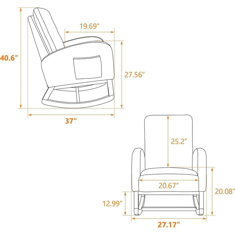 27.2"W Rocking Chair for Nursery, Polyester Glider Chair with High Back and Side Pocket, Rocking Accent Armchair with Rubber Wood Legs for Living Room/Bedroom.Beige