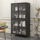Premium Metal Storage Cabinet With Tempered Glass Doors, Adjustable Shelves, And Anti Tipping Device - Black by HouseOfZazla