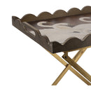 23.5x15.5x24 Brown MDF Tray Table with White Swan Motif and Iron Base by HouseOfZazla