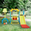 5 in 1 Slide and Swing Playing Set, Toddler Extra-Long Slide with 2 Basketball Hoops, Football, Ringtoss, Indoor Outdoor