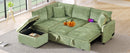 82.67"Convertible Sofa Bed Sectional Sofa Sleeper L-shaped Sofa with a Storage Ottoman,Two Pillows, Two Power Sockets and Two USB Ports for Living Room, Green