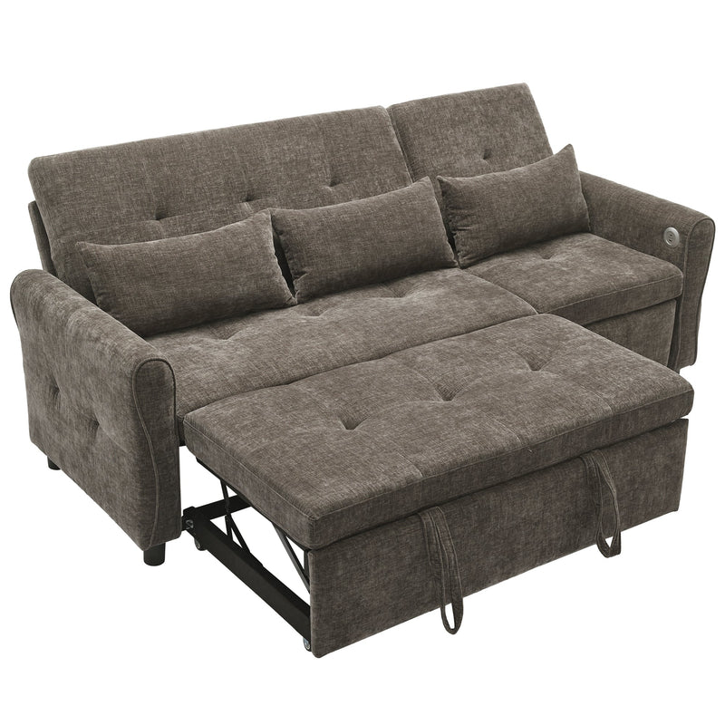 2-in-1 Sofa 82' Three-Seater with Sofa Bed and Reversible Recliner, Dark Grey Chenille
