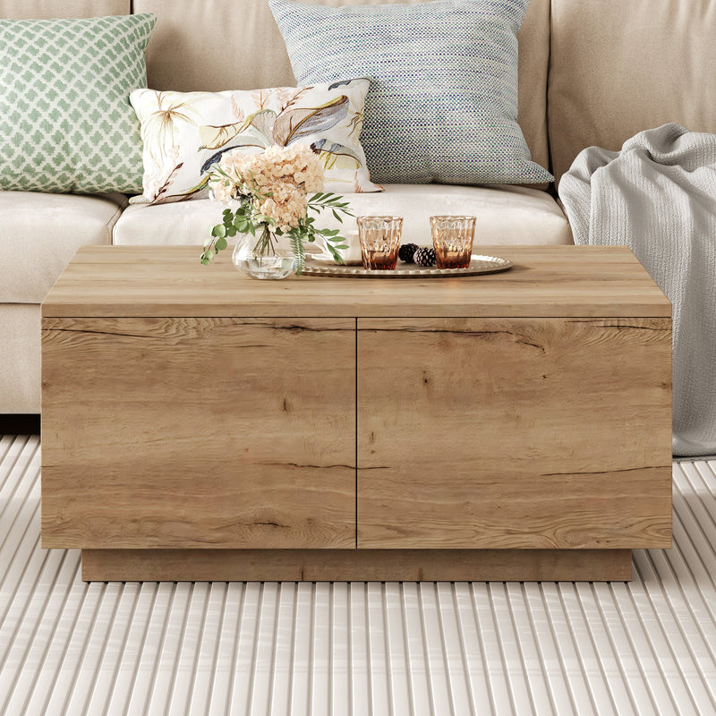 33.25-Inch Square Coffee Table with 4 Drawers, Natural