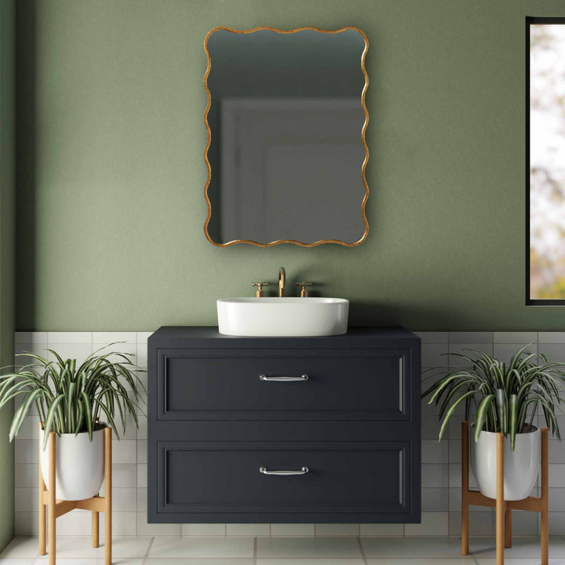 Wavy Mirror - Rectangular Antique Brass Mirror