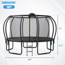 14FT Trampoline for Kids with Upgraded ArcPole and Composite TopLoop for Safety Enclosure, Plus Basketball Board and 10 Ground Stakes, Outdoor Recreational Playset Balance Physical Training Trampoline