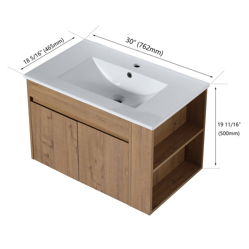 30 Inch Bathroom Vanity With White Ceramic Basin and Adjust Open Shelf (KD-PACKING)