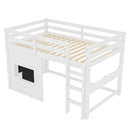 Twin Size Loft Bed With Sliding Chalkboard & Bookshelf