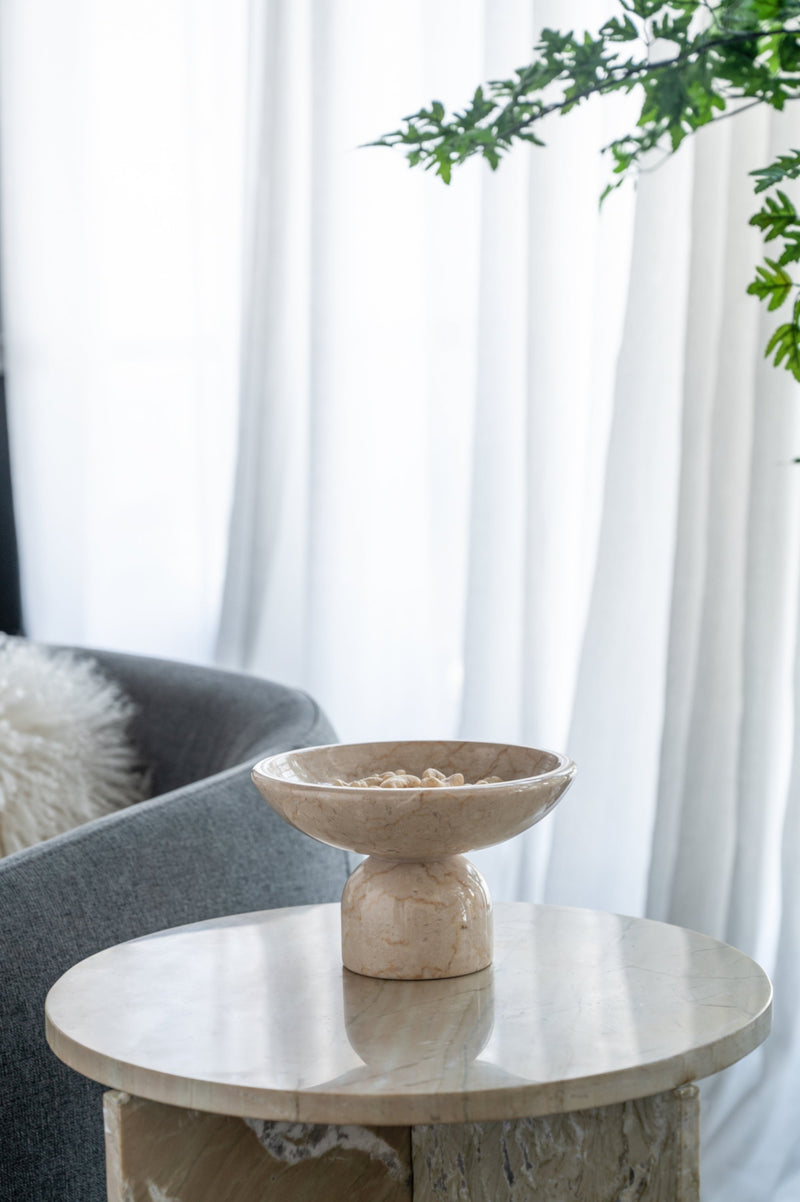 7x7x4" Round Marble Pedestal Fruit Bowl, photo 9 of 10