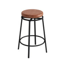 3-Drawer Long Dining Table Set with Power Outlets, Bar Kitchen Table Set with Circular PU Stools, Easy Assemble,Brown