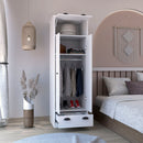 Dresser Closet With Upper Storage Covered With 1 Door, 2 Central Shelves, 1 Tube For Hanging Clothes Covered By 2 Doors, 1 Drawer At The Bottom - White by HouseOfZazla