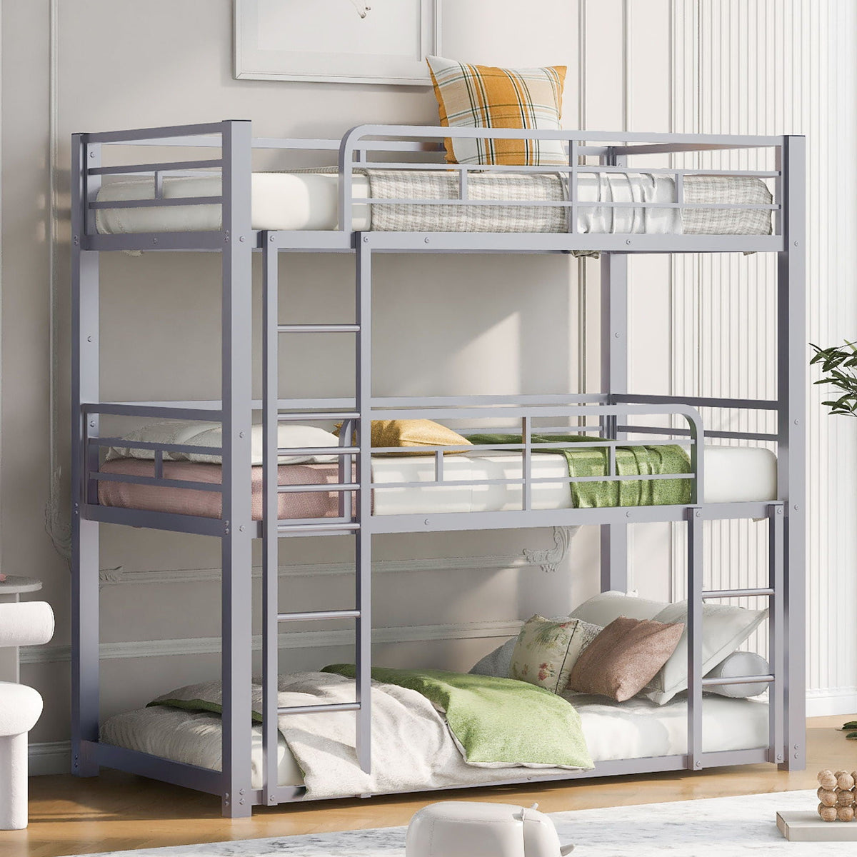 Triple Bunk Bed With Sturdy Construction And Space Saving Design, photo 11 of 16