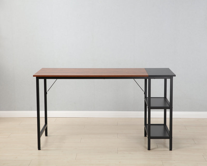 55-inch oversized computer desk, small study desk with wooden storage shelf, 2-layer industrial modern laptop desk with splicing board, (black and Rustic Brown)