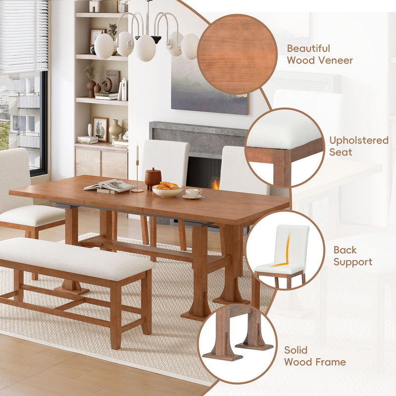 TOPMAX Farmhouse 76inch 6-Piece Extendable Dining Table Set, photo 6 of 10