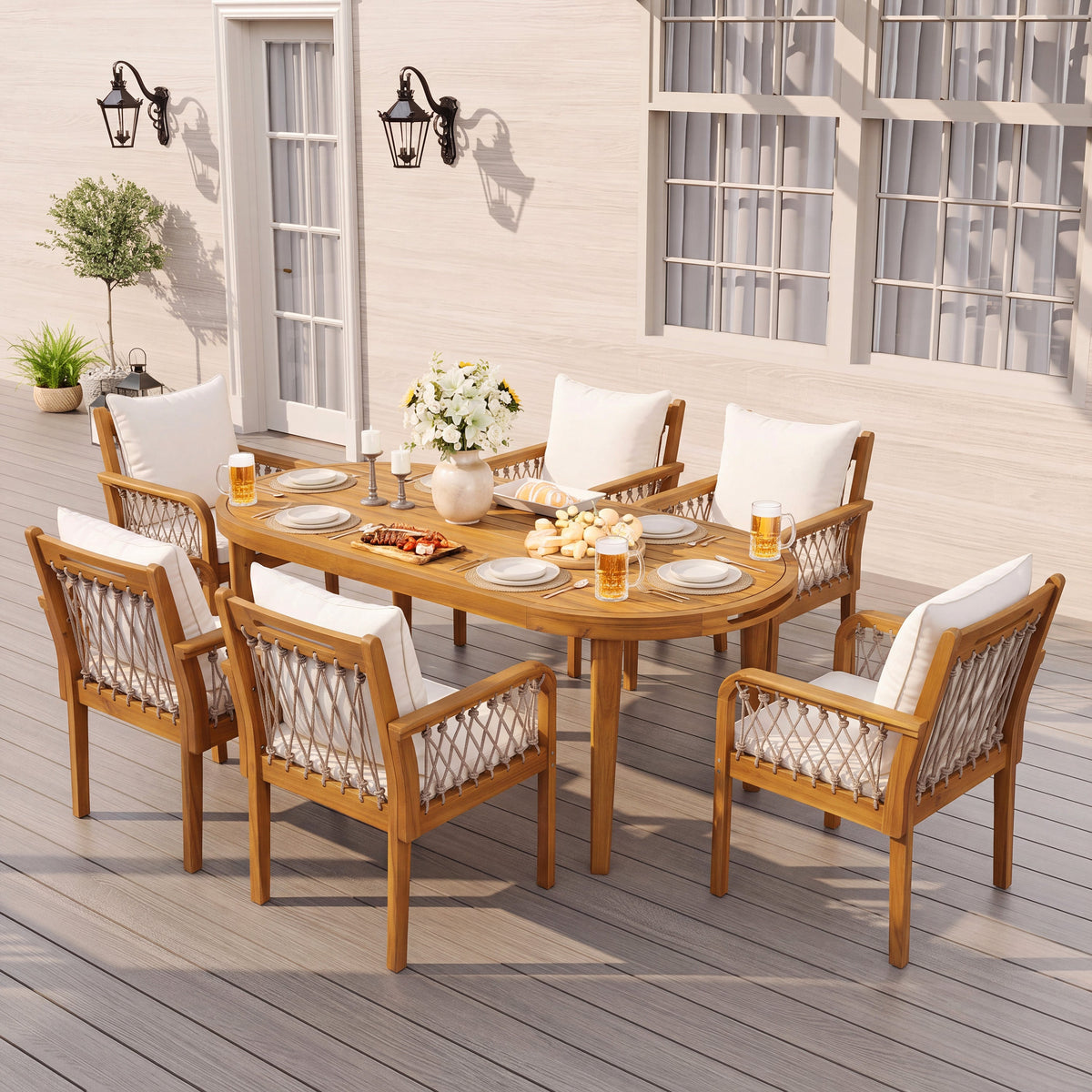 7-Piece Outdoor Acacia Wood Dining Set, photo 2 of 10