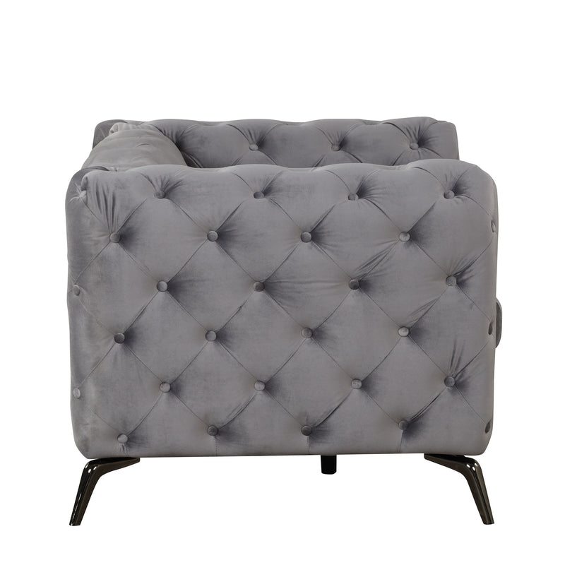 40.5" Velvet Upholstered Accent Sofa, Modern Single Sofa Chair with Button Tufted Back, Modern Single Couch for Living Room, Bedroom, or Small Space, Gray