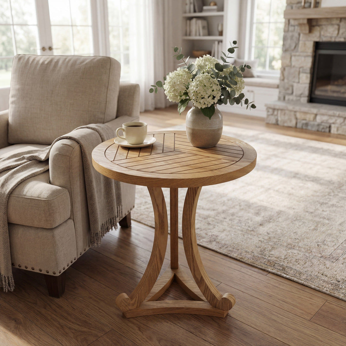 Natural Finish Round Wood Accent Table, photo 3 of 10