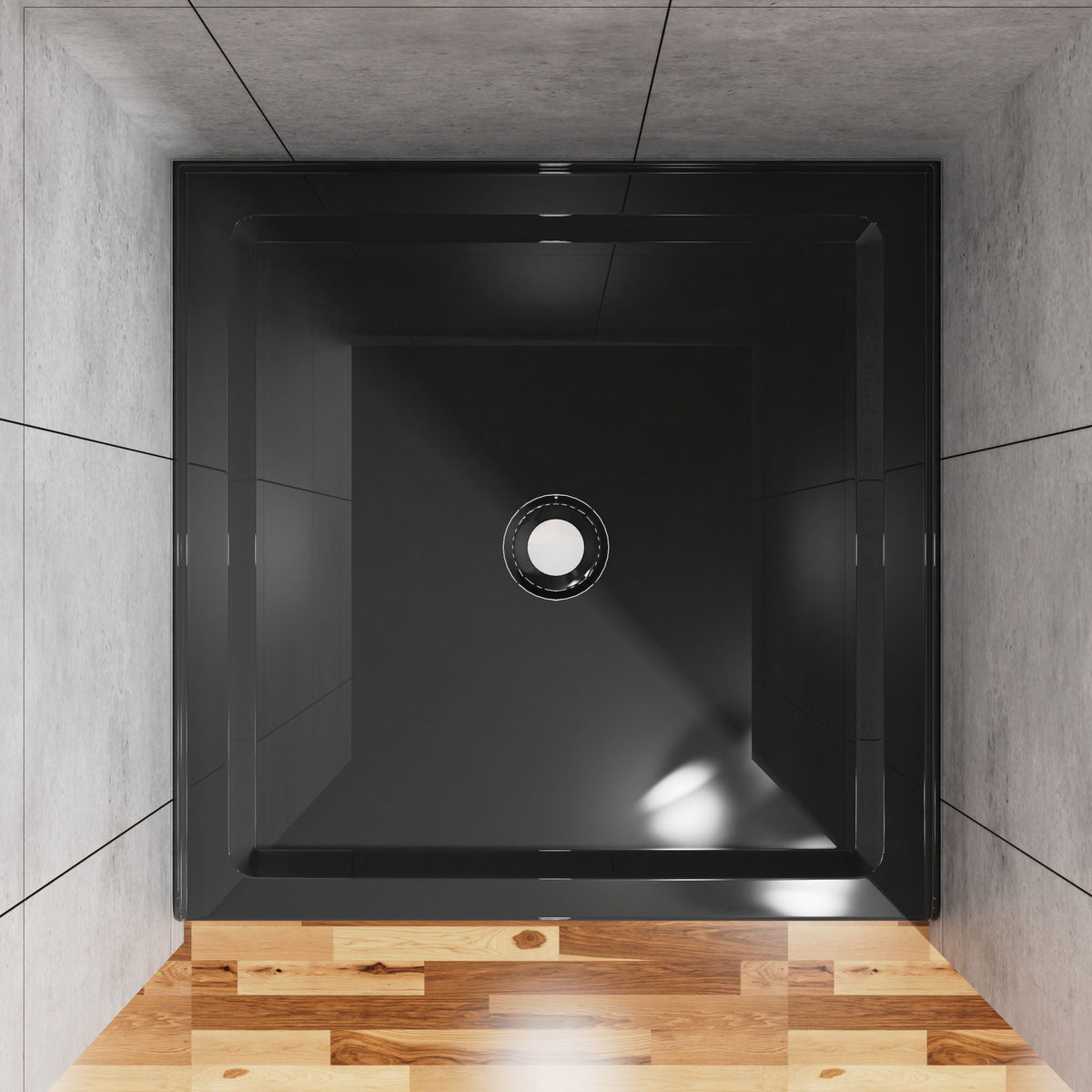 Shower Base, Anti Slip Center Drain Single Threshold - Black, photo 2 of 6