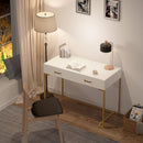 Minimalist Home Office Computer Desk With 2 Drawers, Compact Writing Table For Small Spaces - White / Gold by HouseOfZazla