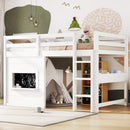 Twin Size Loft Bed With Sliding Chalkboard & Bookshelf