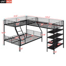 L-Shaped Twin Over Full Bunk Bed And Twin Loft Bed With 4 Built In Shelves - Black by HouseOfZazla