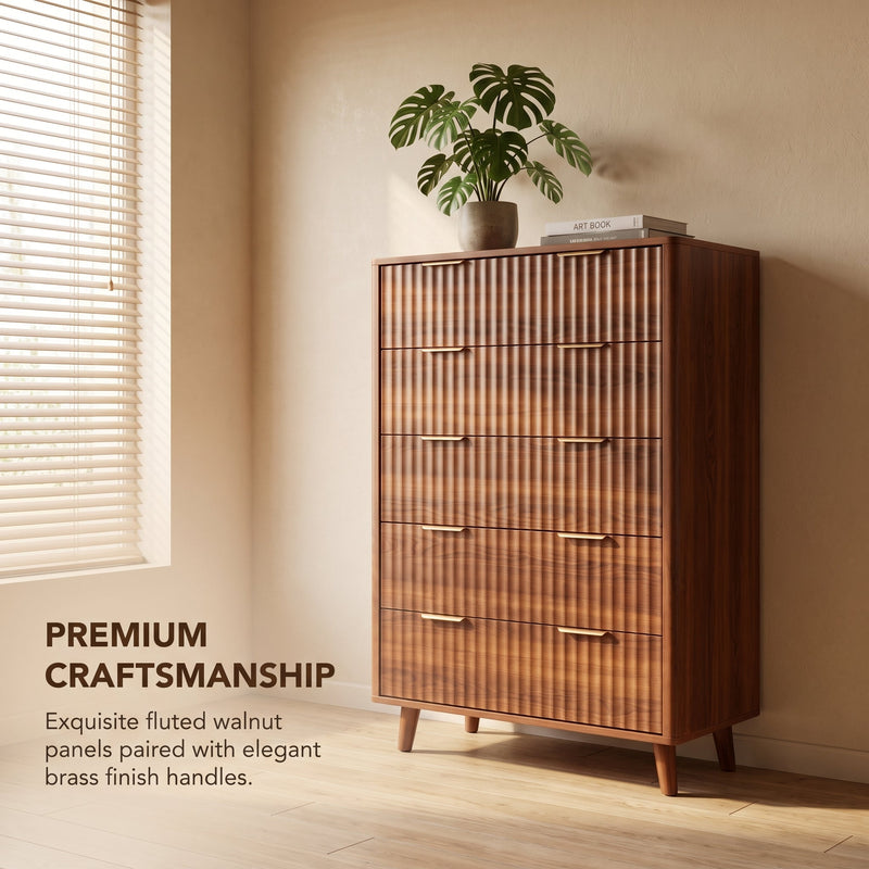 Tall 5-Drawer Dresser, Mid-Century Modern, Walnut, photo 7 of 10