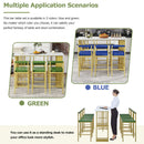 7-Piece Multi-Functional Modern Counter Height Dining Bar Table Set with Open Shelves and 6 Upholstered Stools for Dining Room, Bar and Cafe (White and Green)