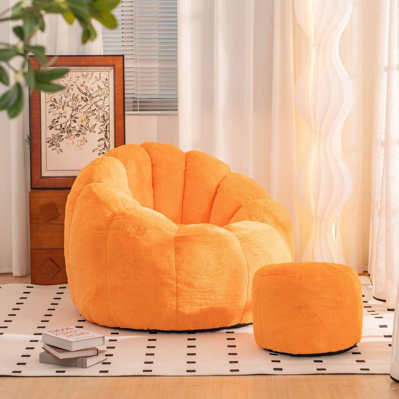 Giant Bean Bag Chair, Oversized Bean Bag Couch for Adults and Kids, Faux Fur Shell-Shaped Large Bean Bag Chair with Filler, Stuffed Big Accent Sofa Chair Floor Sofa for Gaming, Reading
